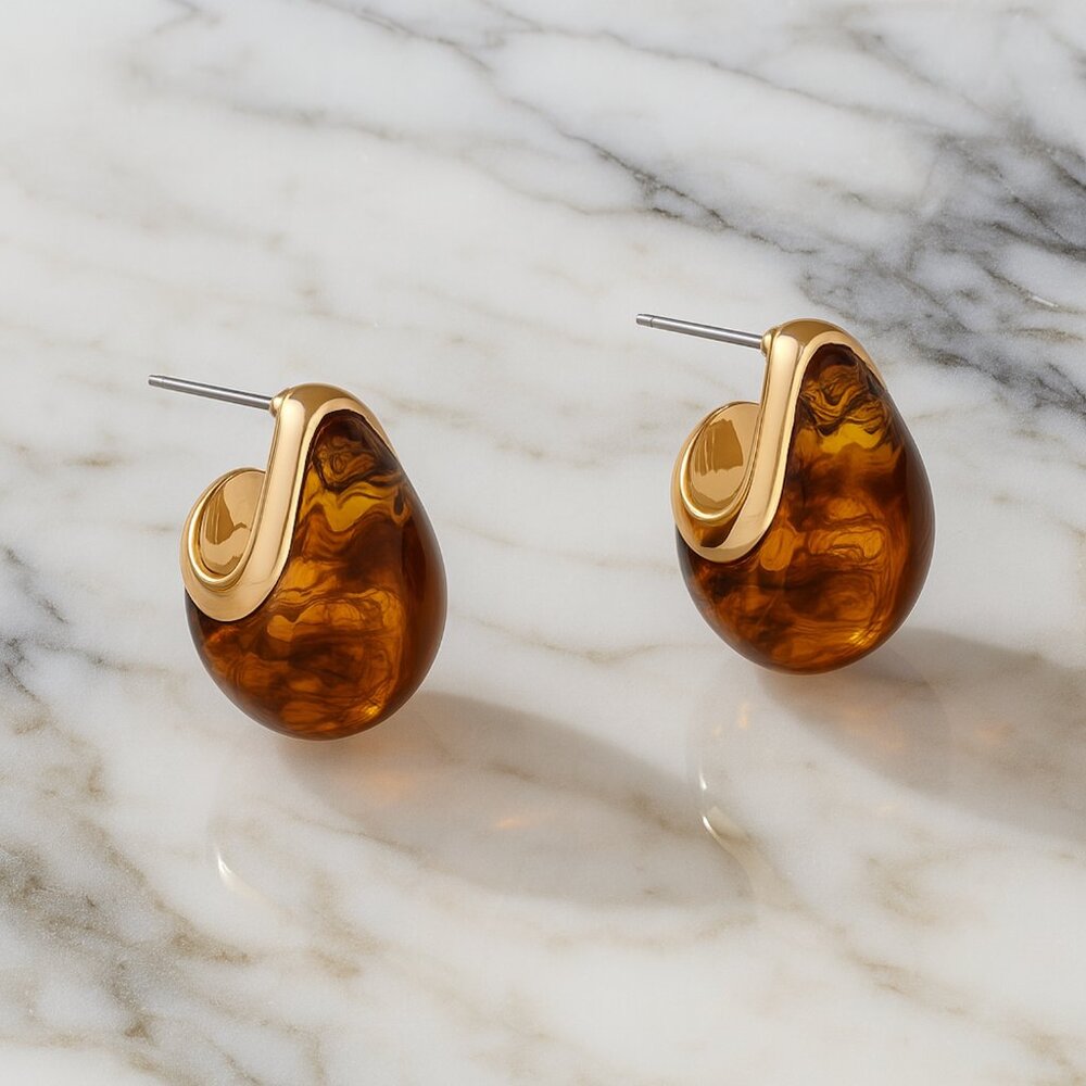 ANTHRO Tortoise Petra Mini Drop 18K Gold Plated Earrings - Picture 2 of 3